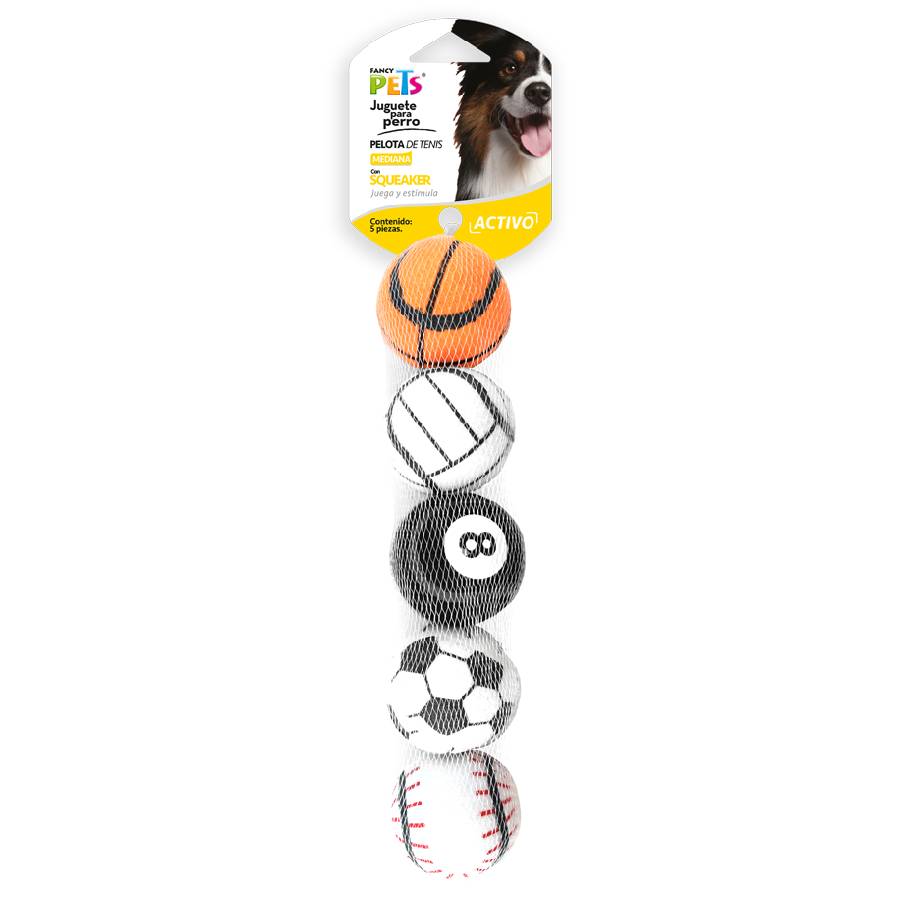 Juguete pelotas de tenis deportivas con squeaker 5 piezas