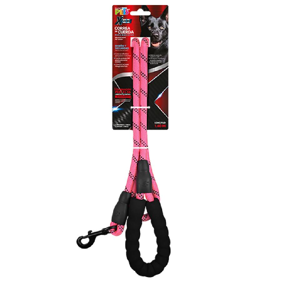 Correa de cuerda rosa 1.60 mts para perro