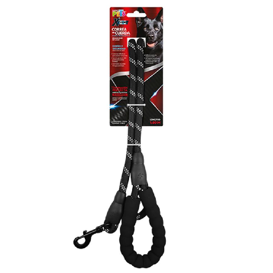 Correa de cuerda negra 1.60 mts para perro