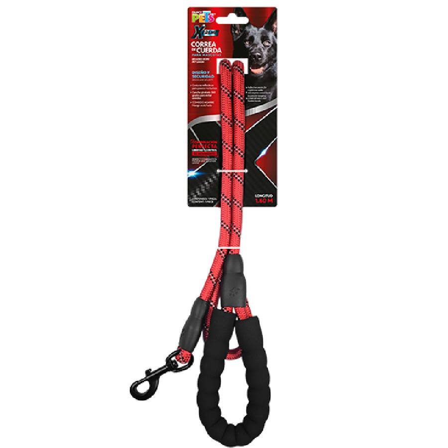 Correa de cuerda roja 1.60 mts para perro