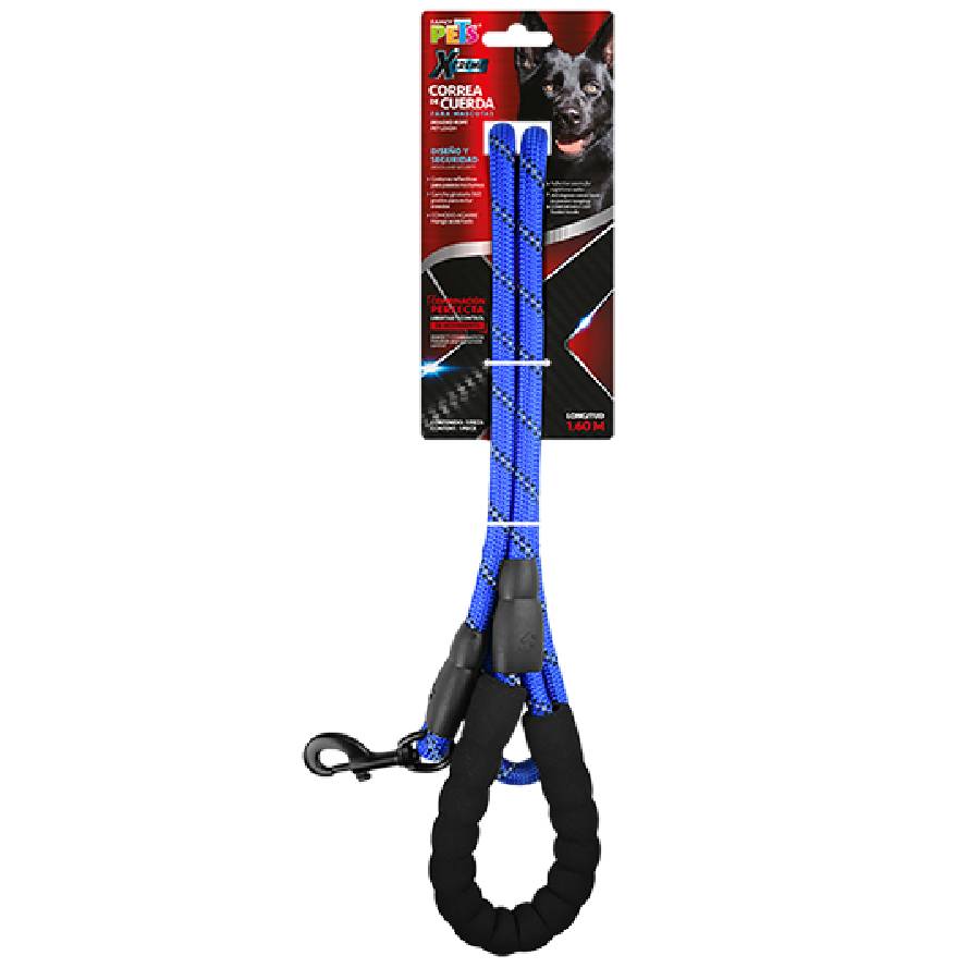 Correa de cuerda azul 1.60 mts para perro