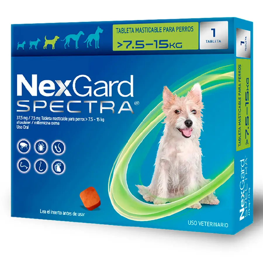 Tableta masticable nexgard 7.6-15 kg para pulgas y garrapatas