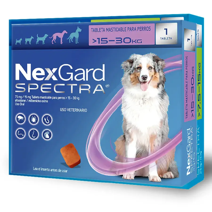 Tableta masticable nexgard 15.1-30 kg para pulgas y garrapatas