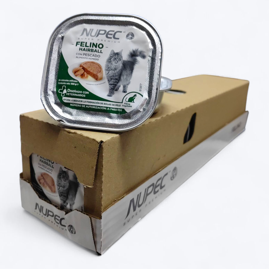 Cluster Rack Nupec Alimento H├â┬║medo Felino Hairball (Gato bola de pelo) con Pescado 16 Latas 100 gr c/u
