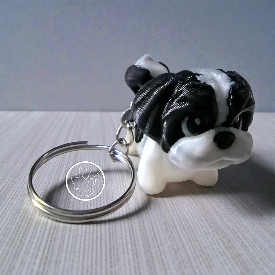 Llavero 3D de shih tzu blanco con negro articulado
