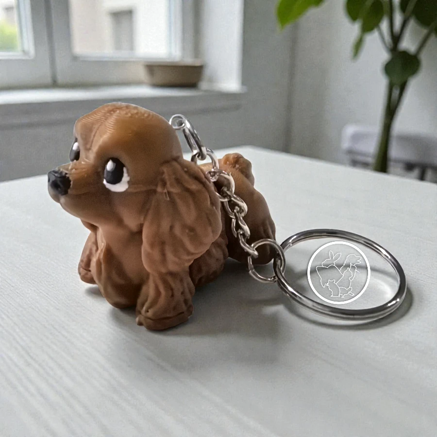 Llavero 3D de cocker spaniel articulado café