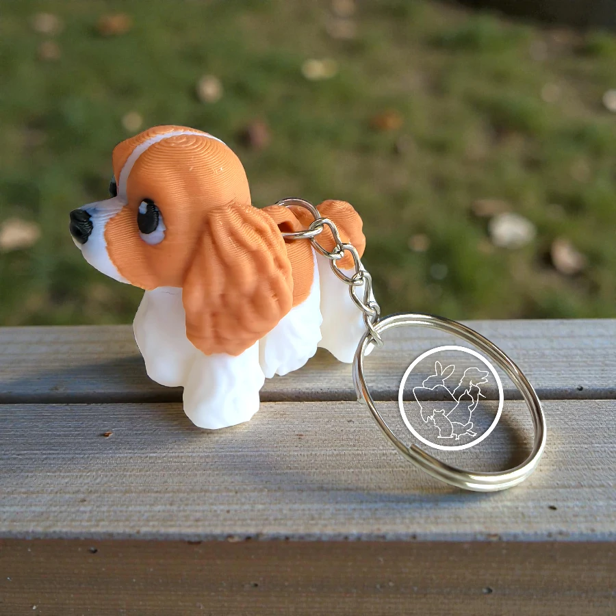 Llavero 3D de cocker spaniel articulado café con blanco