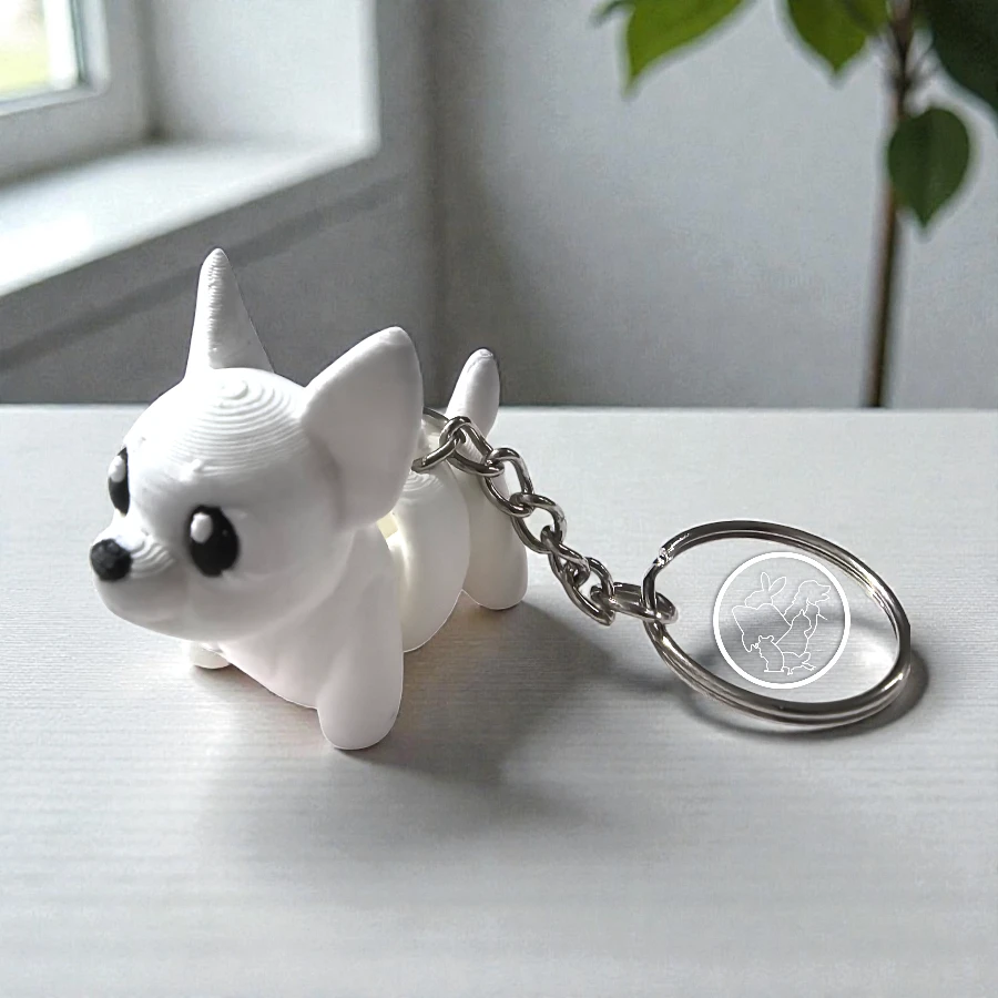 Llavero 3D de Chihuahua articulado blanco