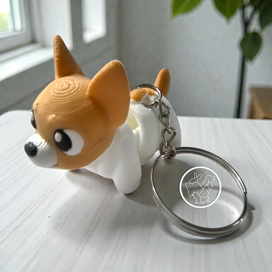 Llavero 3D de Chihuahua articulado blanco con cafe