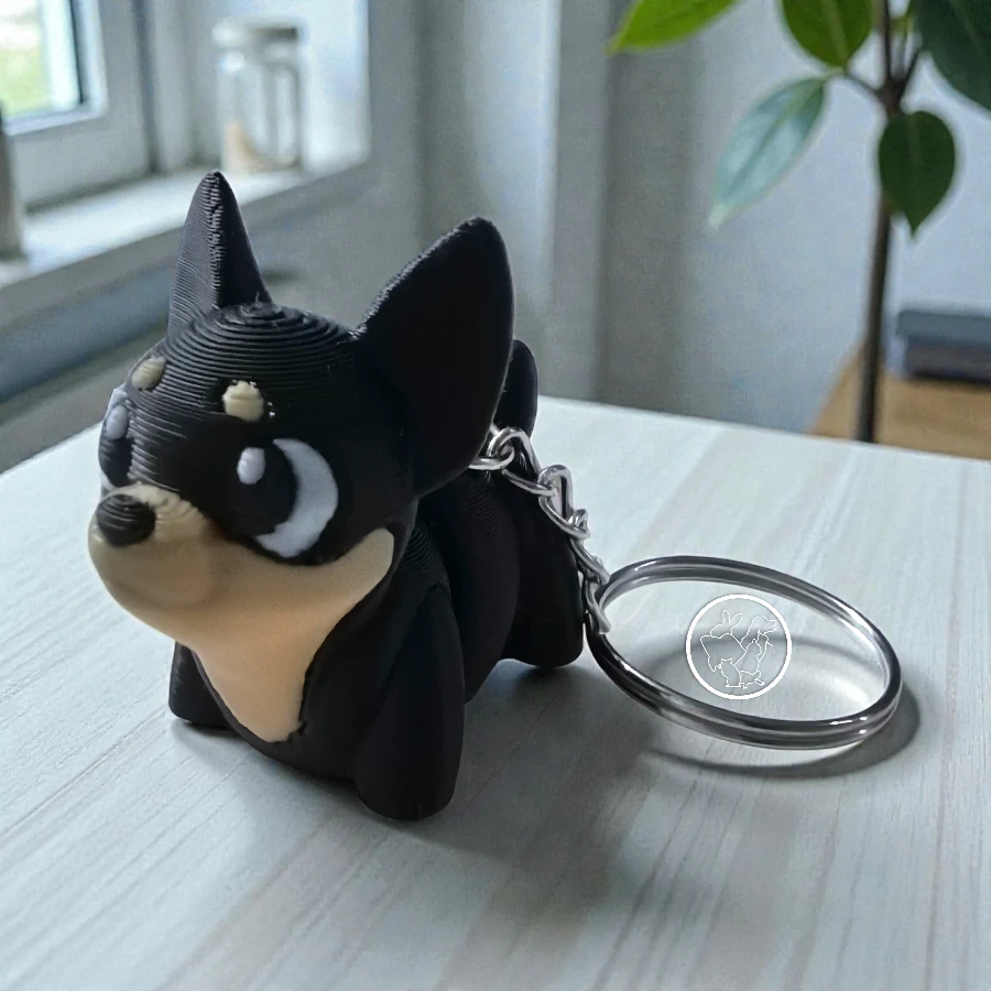 Llavero 3D de Chihuahua articulado negro con cafe