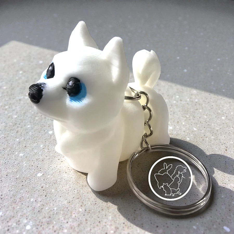 Llavero 3D de husky siberanio articulado blanco