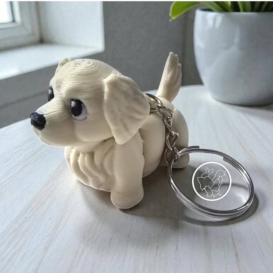 Llavero 3D de golden retriever articulado beige