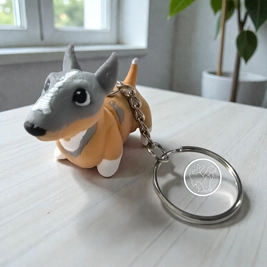 Llavero 3D de bull terrier articulado gris con cafe