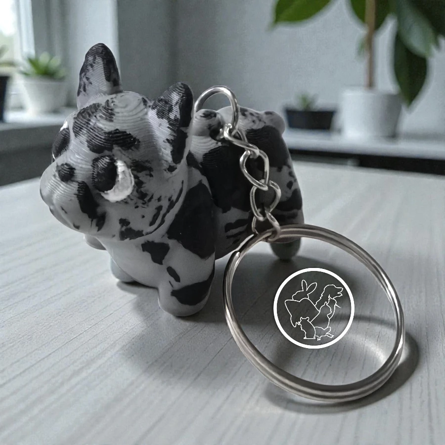 Llavero 3D de bulldog frances articulado gris manchado