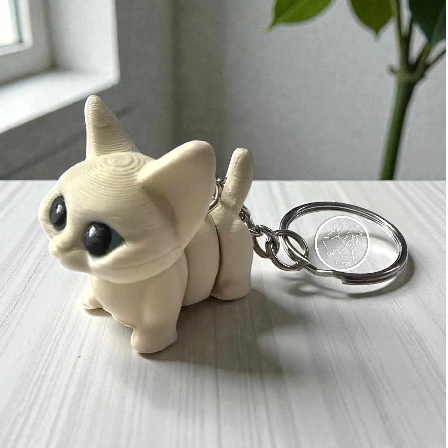 Llavero 3D de gato articulado beige
