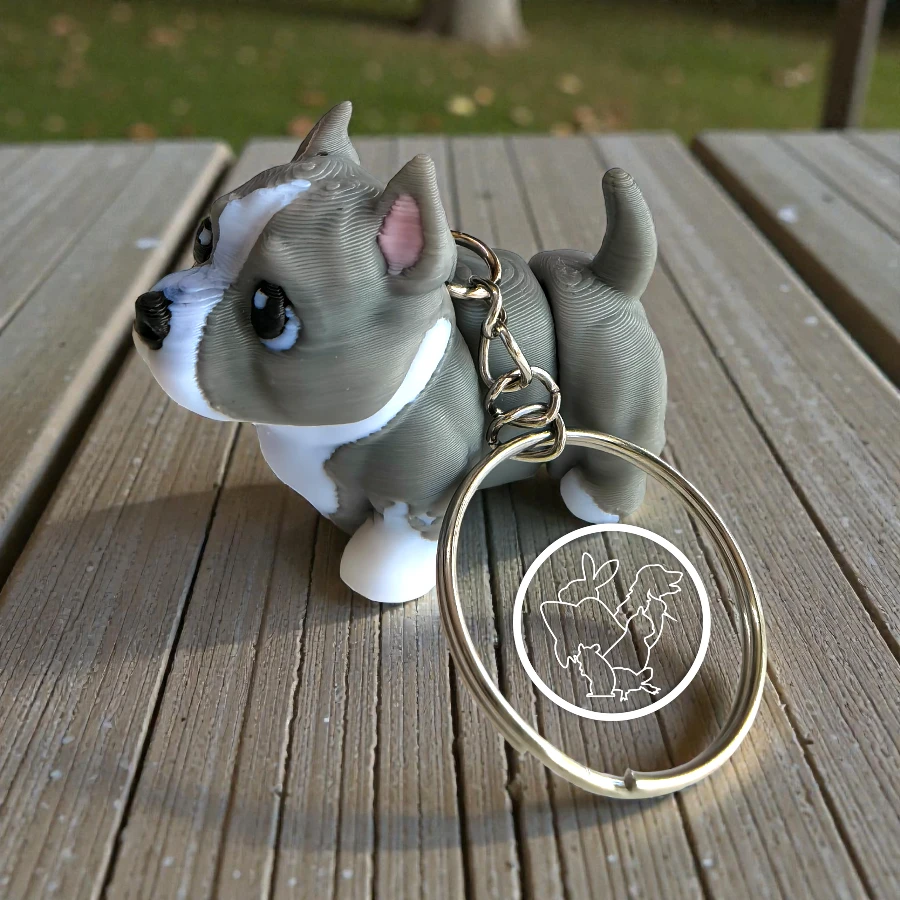 Llavero 3D de pit bull terrier articulado gris