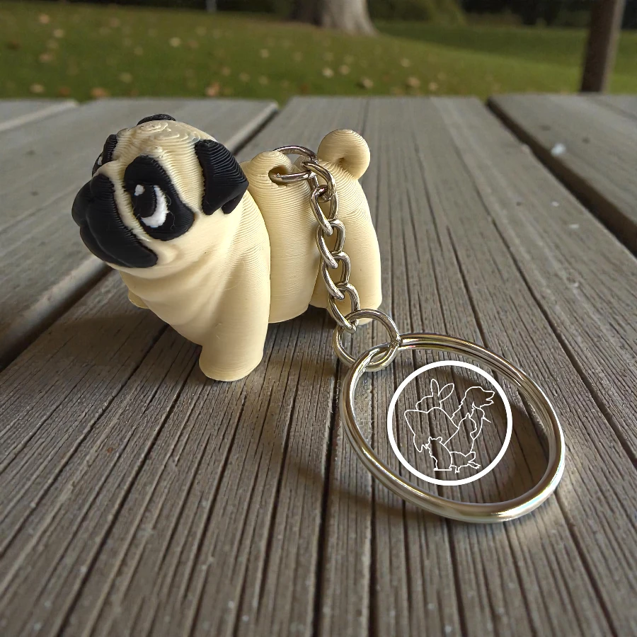 Llavero 3D de pug terrier articulado beige