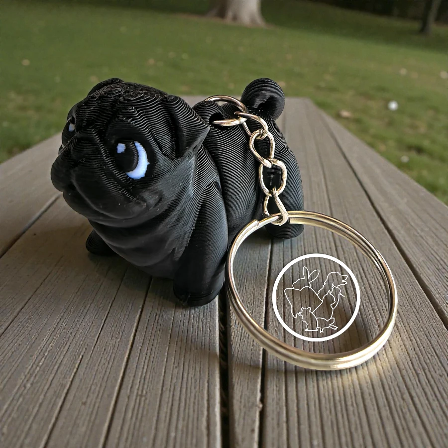 Llavero 3D de pug articulado negro