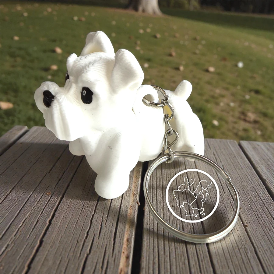 Llavero 3D de Schnauzer articulado blanco