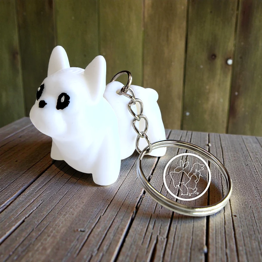 Llavero 3D de bulldog frances articulado blanco