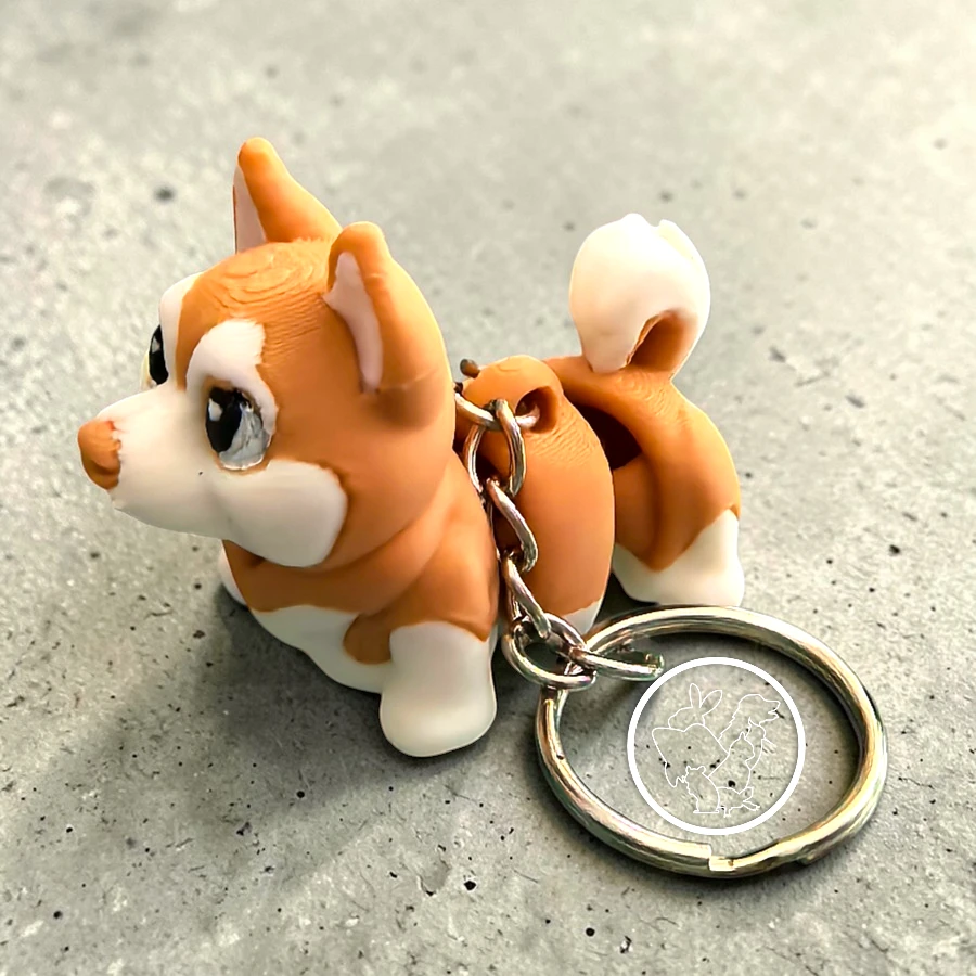 Llavero 3D de husky siberanio articulado blanco con cafe