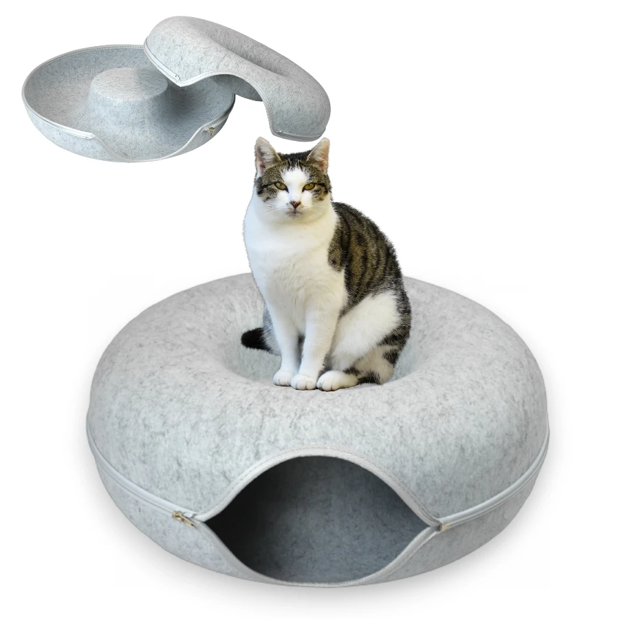 Cueva dona cama para gatos gris