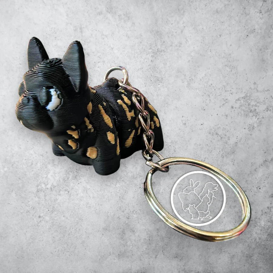 Llavero 3D de bulldog frances articulado negro manchas cafe
