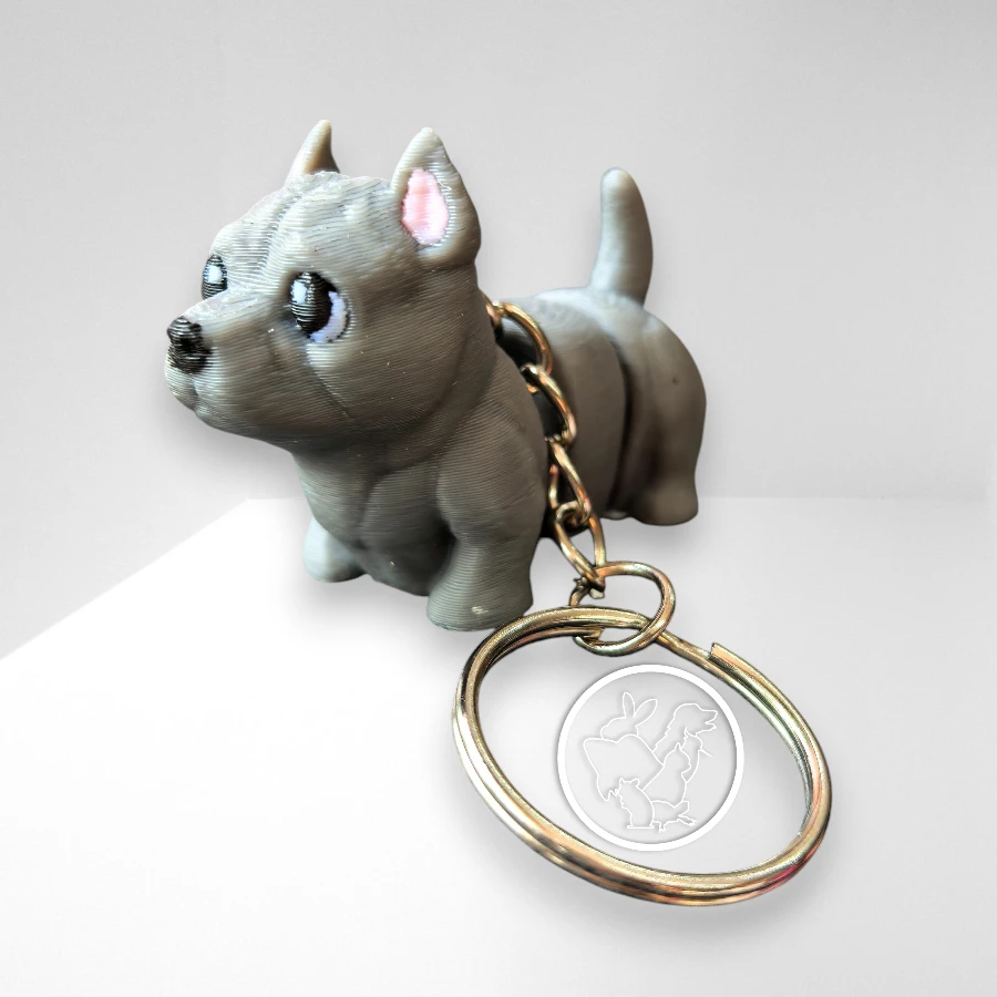 Llavero 3D de pit bull terrier articulado gris