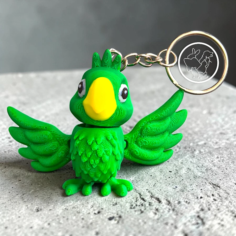 Llavero 3D de loro verde articulado