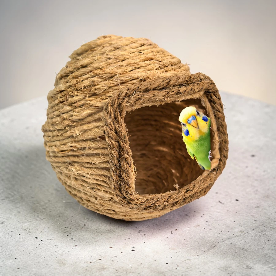 Nido esfera de yute chico para jaula de pajaros