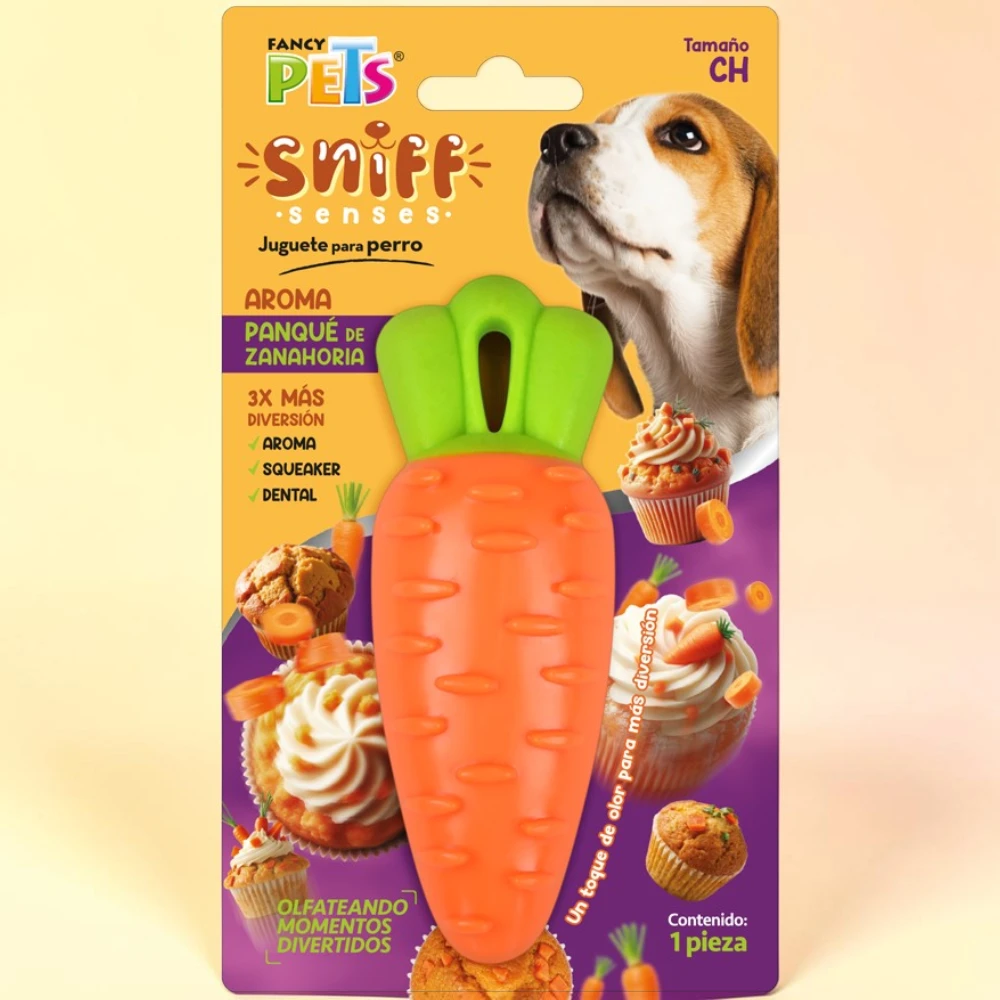 Juguete de zanahoria con aroma a panque de zanahoria chico para perros