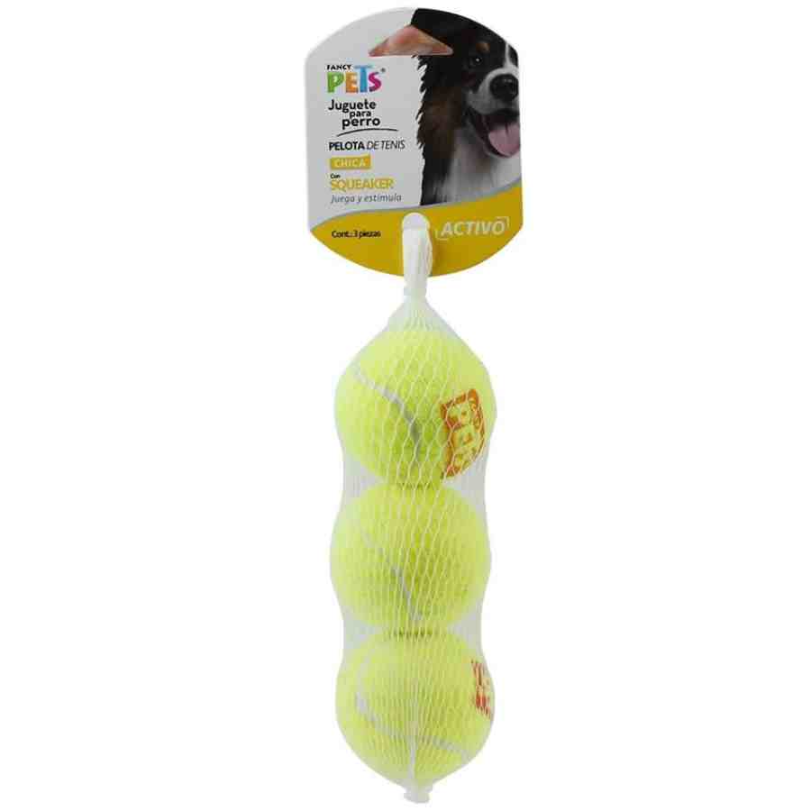 Juguete pelota chica de tenis con squeaker 3 pz