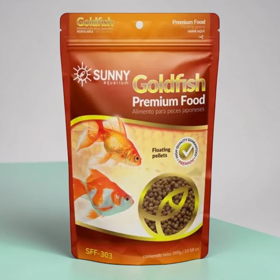 Sobre naranja de alimento para peces goldfish japones