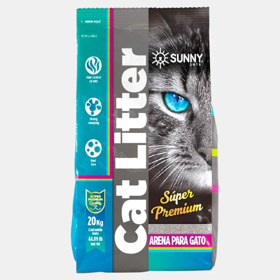 Arena para gatos sin aroma (bolsa 20kg) bentonita super aglutinante y 99% libre de polvo